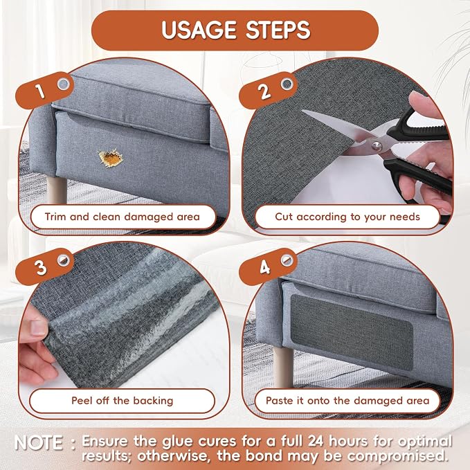 Linen Fabric Repair Tape 16x79 Inch, Self Adhesive Couch Patch Repair Fabric Tape for Furniture, Linen Patch Kit for Couch, Carpet, Upholstery, Chair, Sofa, Cushion, Bag (Dark Grey)