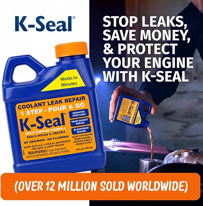 K-Seal ST5501 Multi-Purpose One Step Coolant Leak Repair, 8oz, Pour and Go, Mixes with All Antifreeze, No Flushing Required