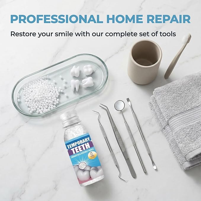 Fake Teeth Repair Kit, Moldable False Teeth Beads for Teeth Repair, Suitable for Missing, Cracked Denture Kit, Smile Confidently Again (1)