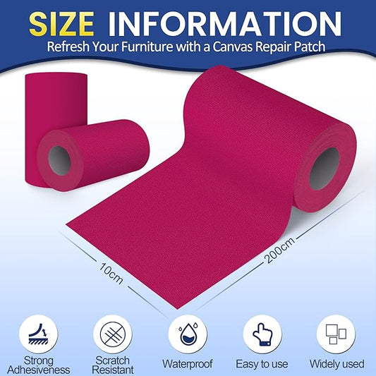 Self-Adhesive Canvas Repair Tape, 4" x 80" Waterproof Canvas Repair Patch, Fabric Patch Repairs Kit for Furniture, Tents, Sunbrellas, Boat Covers Awnings, Couches, Clothes, Bags Wine Red