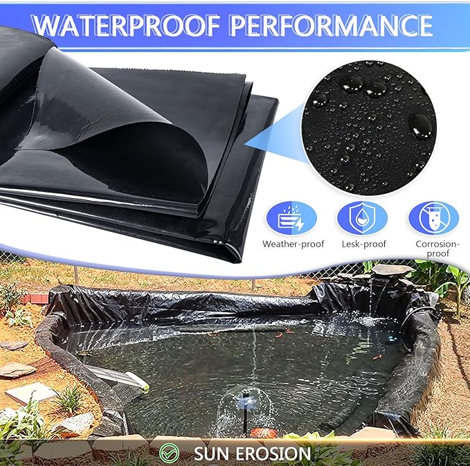 ToLanbbt Pond Liner 20 x 25.2 Ft HDPE Pond Liners, 20 Mil UV Resistant Preformed Pond Liner Easy Cutting, Pond Liner for Natural Looking Ponds, Waterfall, Koi Pondsand Water Garden (Black)