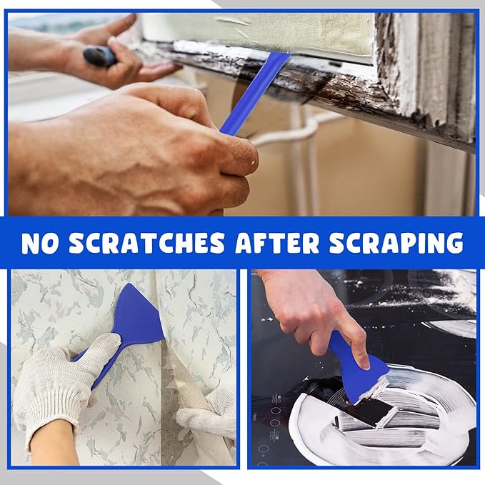 Tallew 9 Pcs Plastic Scraper Tool Sticker Plastic Razor Blade Scraper Plastic Pick Plastic Non Scratch Tool Putty Knife for Window Floor Label Removal Paint Cleaning(Dark Blue)