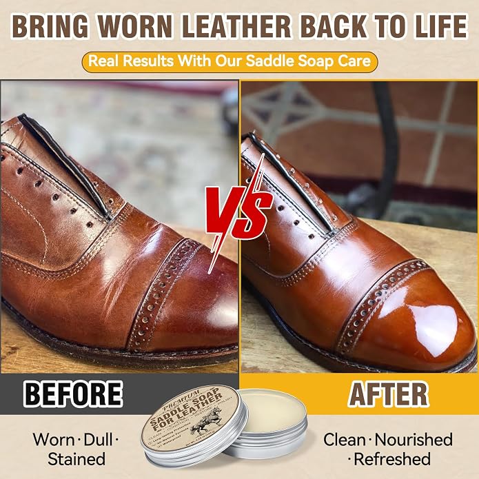 Leather Care for Leather Boots, All-Natural Leather Cleaner and Conditioner | Cleans, Restores, Softens and Protects Boots, Shoes, Bags, Jackets & Furniture, 4.23 Oz Saddle Soap with Sponge