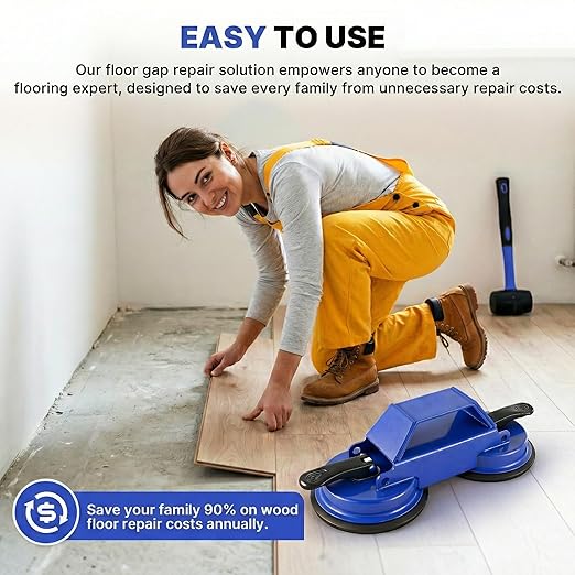 Floor Gap Fixer Tool Heavy Duty 45°Striking Surface Floor Gap Repair Tool Made of Iron & Enhanced Suction Cup with Slot Cutter, Hammer and 5pcs Sticky Pads for Fixer Laminate/Vinyl Flooring Tools