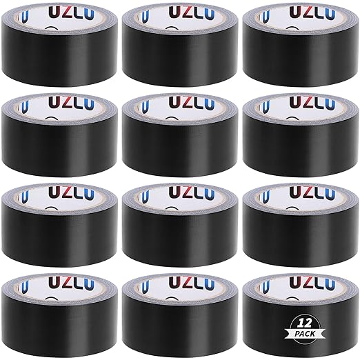 Duct Tape Bulk, Black Duct Tape Heavy Duty, 12 Rolls x 20 Yard x 1.88 Inch Per Roll, Flexible, No Residue, All-Weather and Tear by Hand, Bulk Value for Indoor & Outdoor Repairs, Industrial Use