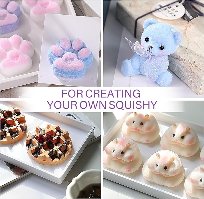 LET'S RESIN Gel for Taba Squishy Kit, 16oz Super Soft Flex Rubber for Squishy Maker, with Paw Molds/Flocking Powder/Bag, Molding Cat's Paw, DIY Decompression Gift