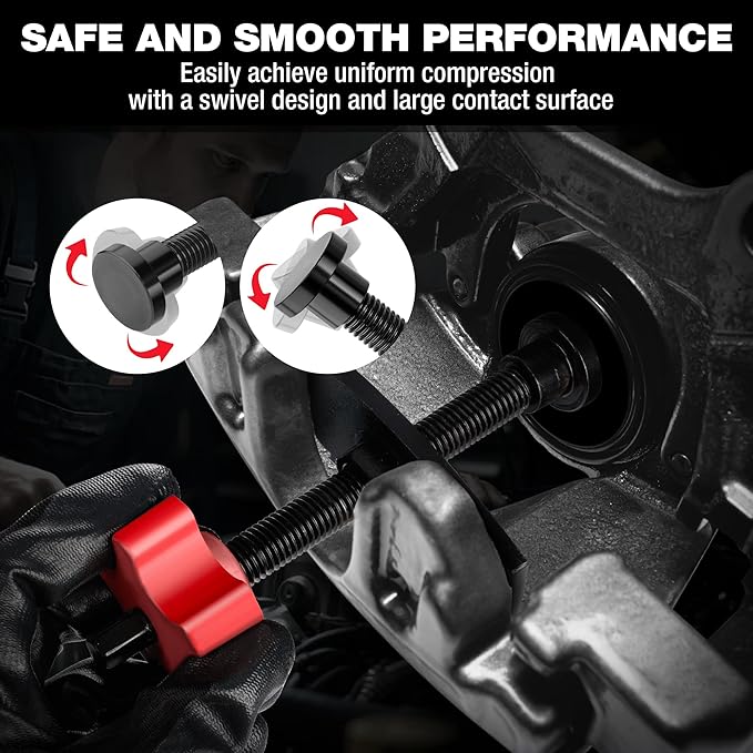 WORKPRO Heavy Duty Disc Brake Pad Spreader, Brake Caliper Compression Tool for Compressing Inner Pad with 2PCS Hangers, 360 Degree Swivel Joint Brake Piston Compressor Tool for Cars & Light Trucks