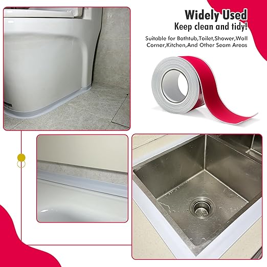 2 Rolls White Caulk Tape Waterproof Self Adhesive, Caulk Strip, Tub Sealer Strip Waterproof, Toilet Sealer Around Toilet Base, Peel and Stick Shower