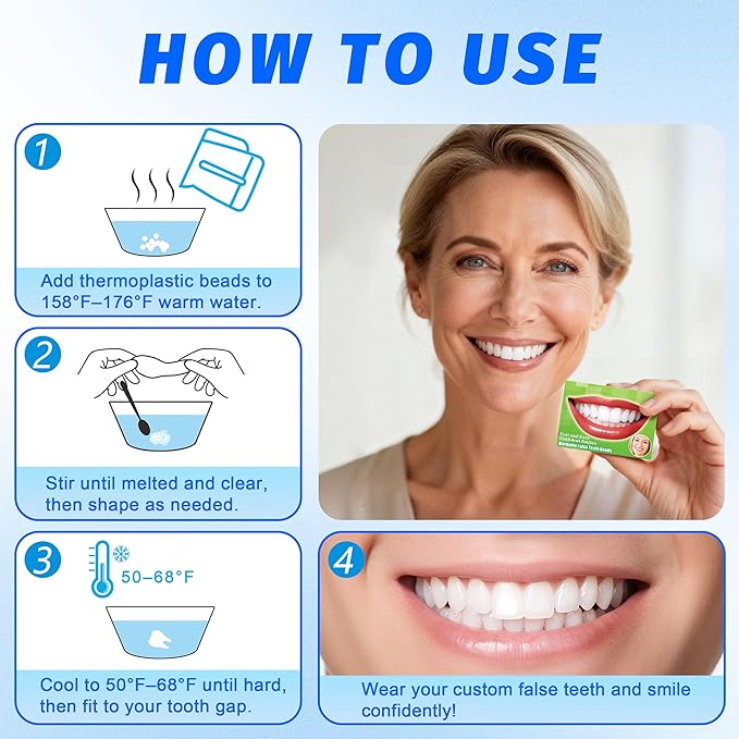 Temporary Tooth Repair Kit, Moldable False Teeth Beads | Fix Broken, Chipped, or Missing Teeth, Cavity Fillings & Loose Dentures in Minutes at Home – Smile with Confidence