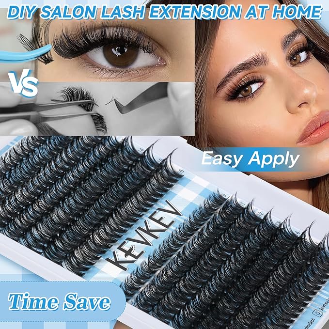 KEVKEV Lash Clusters Volume Eyelash Clusters 9-16mm Thick Individual Lashes 280pcs D Curly Cluster Eyelash Extensions Soft DIY Lash Extension At Home(0.07D，40D+50D)