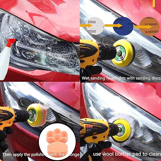 3 Inch Sanding Discs Drill Sanding Attachment Headlight Restoration Kit 60-10000 Sand Paper Assortment Pack Car Sanding Kit Buffing Pads with Rotary Tools for Car Wood Metal Glass