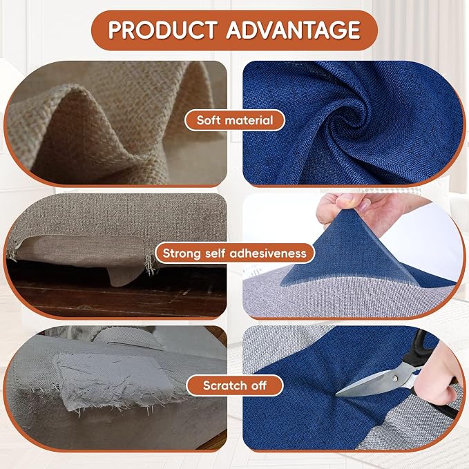 Linen Fabric Repair Tape 4x79 Inch, Self Adhesive Couch Patch Repair Fabric Tape for Furniture, Linen Patch Kit for Couch, Carpet, Upholstery, Chair, Sofa, Pillows, Bag (Coarse, Navy Blue)