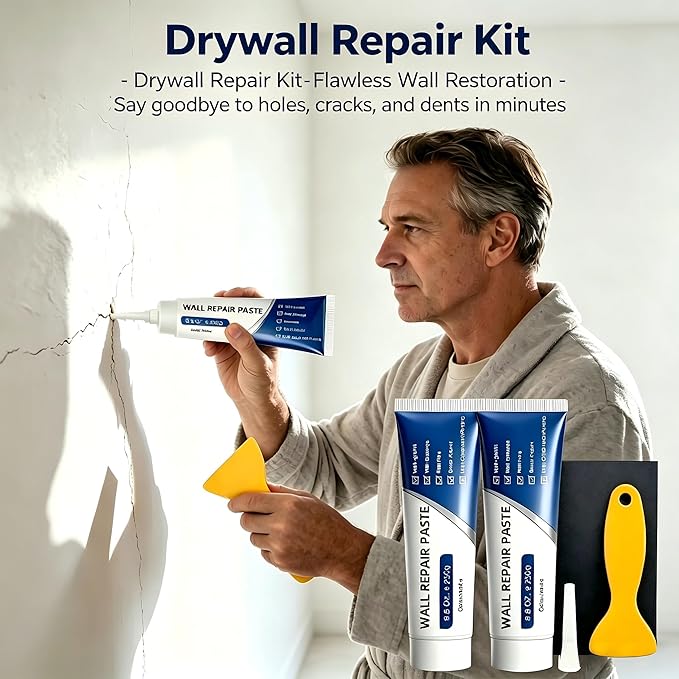 Drywall Repair Kit with Scraper, 2026 Upgrade Wall Repair Paste for Holes & Cracks, Professional Drywall Patch Paste & Wall Repair Ointment for DIY Home Improvement (2 PCS, White)