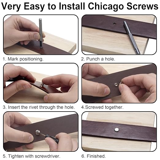 YORANYO 70Sets Chicago Screws Leather Rivets Assorted Screw Rivets Chicago Binding Screws for Decorate and Repair Leather Craft Belt Bag Shoes Purse Bookbinding (Gold, M5*15,18,20,25)