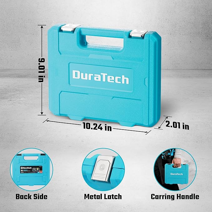 DURATECH 3/8" Drive Impact Swivel Socket Set, Shallow Universal Wobble, SAE & Metric With Flexible Joint, 14 Pieces, Cr-Mo Steel, 6 Points, Organized in Sturdy Storage Case