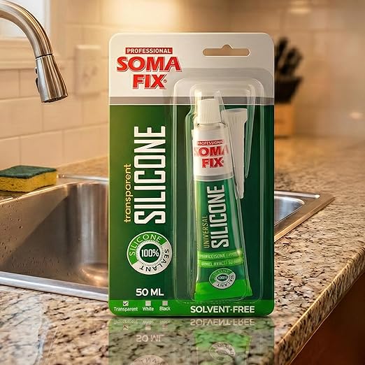 Clear Silicone Caulk - Easy Squeeze Caulking Tube, Silicone Sealant for Wood, Kitchen, Bathroom, Sink, Windows - Multi Purpose & Waterproof - 1.7 fl. oz (Clear)