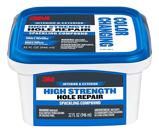 3M High Strength Color Changing Spackling Compound, 32 oz Tub, 2 Pack – Blue-to-White Drying Formula, Fast-Drying, No Shrink, Primer-Enhanced, Multi-Surface Wall Repair for Interior and Exterior