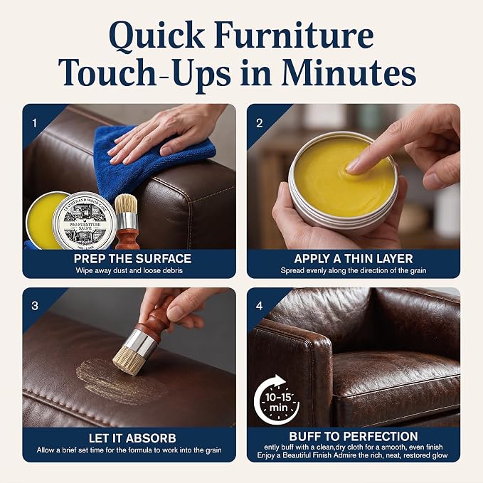 Wood Repair & Furniture Salve - Leather Furniture Salve & Brush Set, Leather Couch Conditioner for Wood & Leather Conditioner, with Furniture Wax, Prevents Cracking & Fading