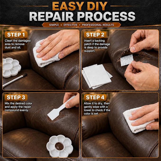 Leather Repair Kit, 10 Colors Vinyl Repair Kit, with Detailed Instructions, Professional Repair Leather Scratch, Tear, Hole, Peeling, Ideal for Car Seats and Furniture, Sofa, Jacket, Shoes, Purse