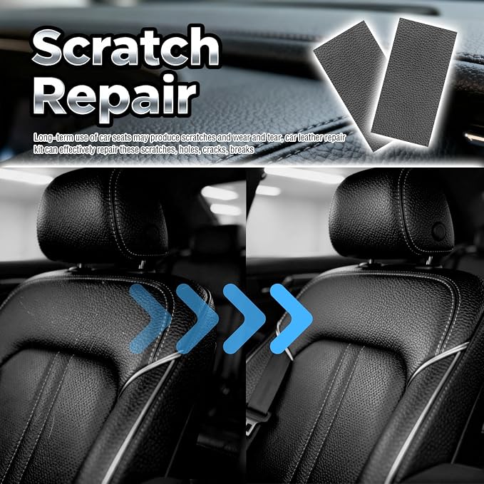 2PCS 8×4 Inch PU Leather Patch for Car Seat Repair,Self-Adhesive Leather Repair Patch Tape Vinyl Repairs Kit,Portable Car Leathers Repairs Kit (Gray)