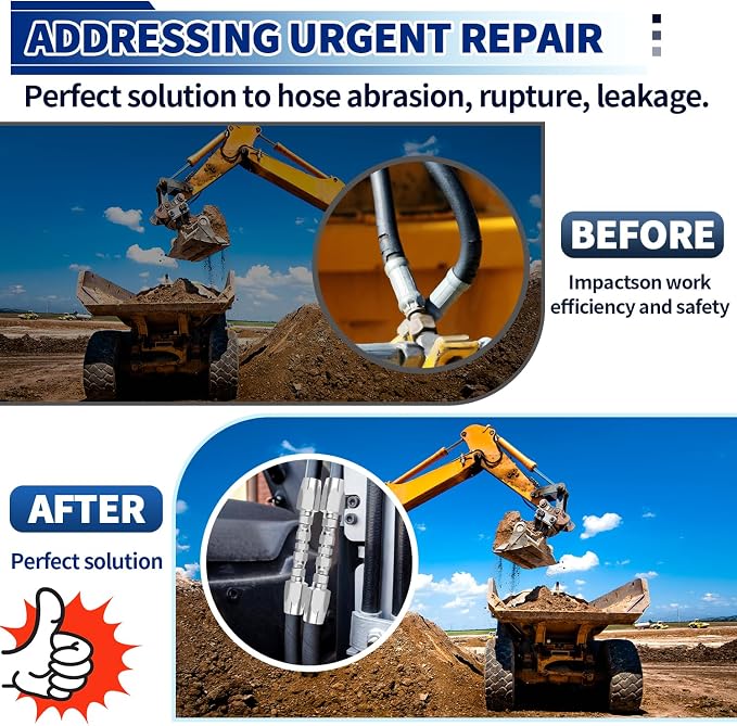 3 Pack Hydraulic Hose Repair Kit, 1/4, 3/8, 1/2 Reusable Hydraulic Fitting | Emergency Hydraulic Hose Repair; Fits SAE 100R2 R16 R17 R19 2-wire Hydraulic Hoses; Heavy Duty Galvanized Carbon Steel