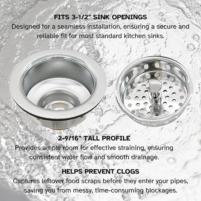 Westbrass D2145-05 3-1/2" Post Style Large Kitchen Sink Basket Strainer, Polished Nickel (2-Pack)