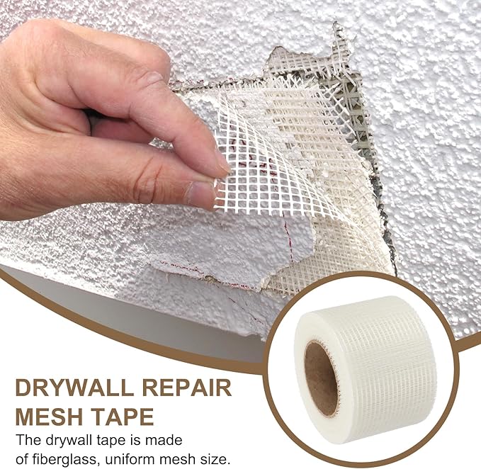 PATIKIL Drywall Repair Mesh Tape, 4 inch x 164 ft Fiberglass Repair Patch Self-Adhesive Dry Wall Joint Tape 6 Mesh Wall Hole Crack and Seam Patch, White