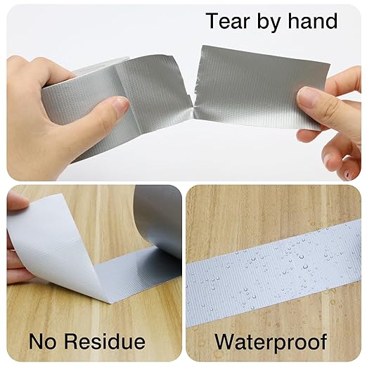 Heavy Duty Duct Tape 3 Inch X 33 Yards, 8.5 Mil Thickness, Multi Purpose Silver Grey Duct Tape, No Residue, Waterproof and Tear by Hand - for Repairs, Industrial, Professional Use