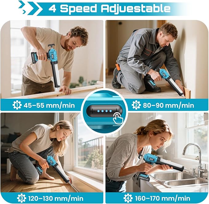 SEESII Electric Caulking Gun & Tile Suction Cup Combo – Cordless Caulk Gun with 2x 2000mAh Batteries + 200 kg Heavy-Duty Glass Suction Cup Lifter for DIY, Home Improvement & Construction