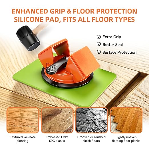 Floor Gap Fixer Tool,Heavy Duty 45° Striking Surface Floor Suction Cup Tool with Slot Cutter and Silicone Pad & Rubber Mallet for Repair Laminate Vinyl Hardwood Flooring