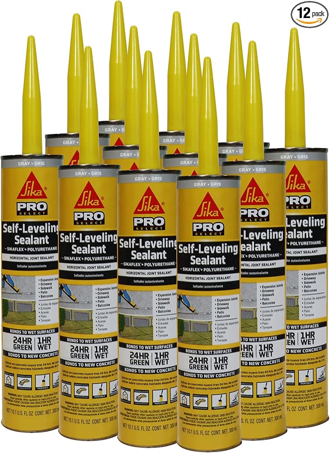 SIKA Sikaflex Self-Leveling Sealant, 12-Pack, 10.1 Oz, Gray – Easy Application, Quick-Curing, Waterproof & Weather-Resistant, Ideal for Driveways, Garages, Sidewalks, and Concrete Joints