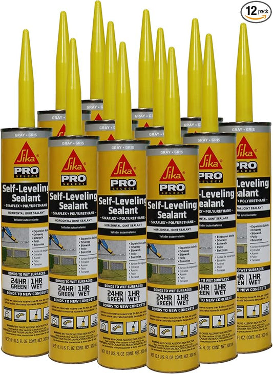 SIKA Sikaflex Self-Leveling Sealant, 12-Pack, 10.1 Oz, Gray – Easy Application, Quick-Curing, Waterproof & Weather-Resistant, Ideal for Driveways, Garages, Sidewalks, and Concrete Joints