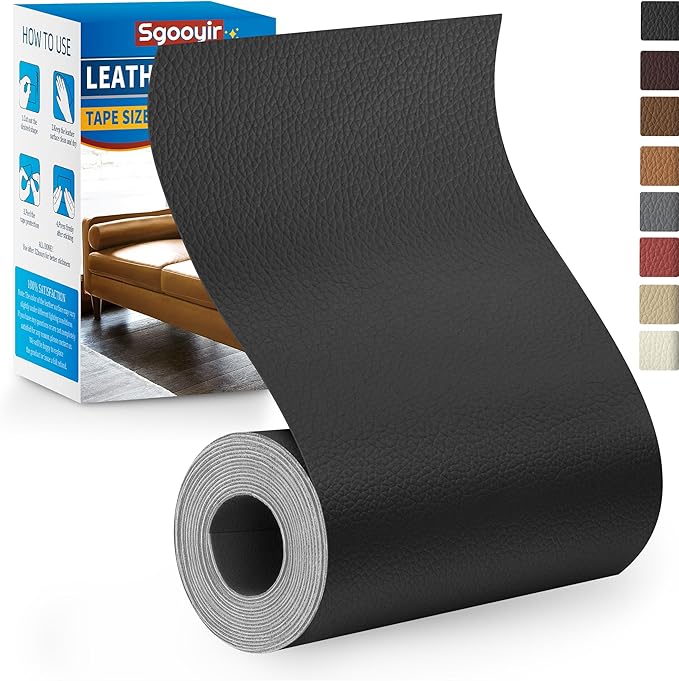 Leather Repair Patch Tape Kit, 3" x 80" Self Adhesive Leather Repair Patch for Furniture, Vinyl Kit for Car Seat, Chairs, Couch, Sofa, Boat Black