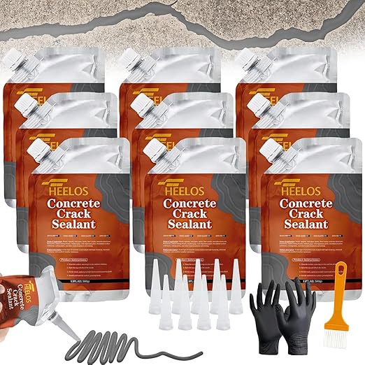 Concrete Crack Filler, 9Packs Premium Concrete Crack Sealant, Weather-Resistant Caulking Glue,Quick-Drying & Waterproof Repair Adhesive for Slabs, Driveways, Sidewalks (Grey)