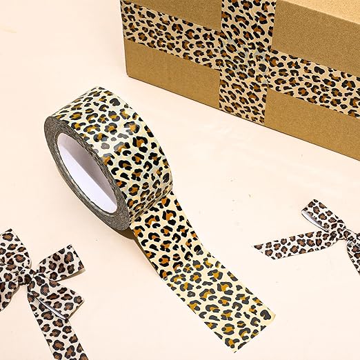 Whaline Leopard Print Packing Tape Spotted Cheetah Pattern Tape Waterproof Shipping Tapes for Small Business Gifts DIY Crafts Box Carton Safari Animal Decorations