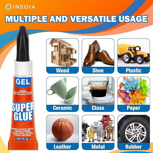 Super Glue Gel Clear Non-Drip, 24 X 3g All Purpose Strong Adhesive Ca Glue Quick Dry Instant Glue for Plastic, Metal, Ceramic, Shoe, Wood, Leather, Model, Aquarium, Rhinestone, Jewelry and DIY Crafts