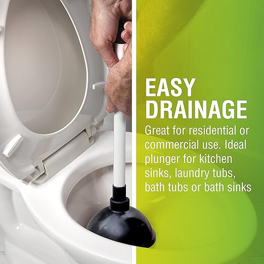 LDR 512 3310A Toliet Handle Double Thrust Rubber Force Cup Removes Clogs for Bathrooms, Kitchens, Baths, Showers, Powerful Commercial and Residential, Plastic Flange Plunger