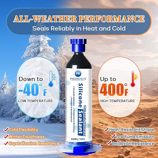 RTV Silicone Adhesive Sealant - High Temperature & Waterproof Caulking for Home, Auto, & Crafts - Creates Flexible, Long-Lasting Seal on Kitchen, Bathroom, Shower, Window (Black, 30ml/1oz)
