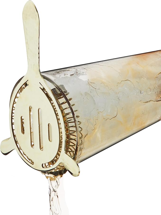 Twine 4-Piece Gold Hammered Cocktail Shaker Set Includes Cobbler Shaker, Strainer, Jigger, Bar Spoon for Classic Cocktails, Mixed Drinks, Cold Brew, Home Bar Tools, Bartender Kit, Bar Cart Accessories