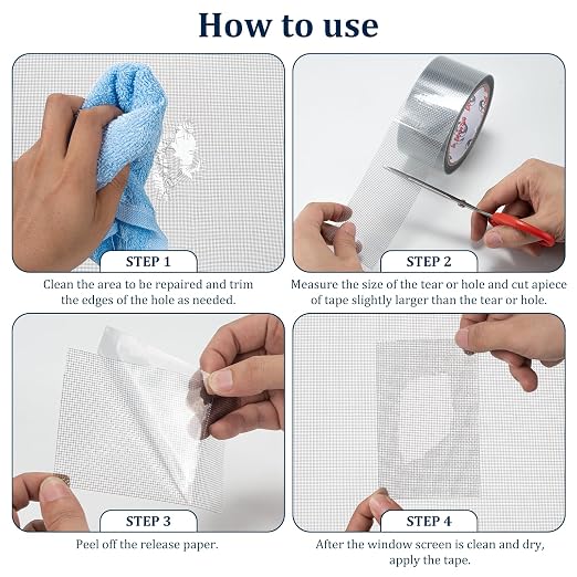 2″ X 30 FT Grey Window Screen Repair Tape, Strong Adhesive Fiberglass Mesh Patch for Window & Door Screen Tears