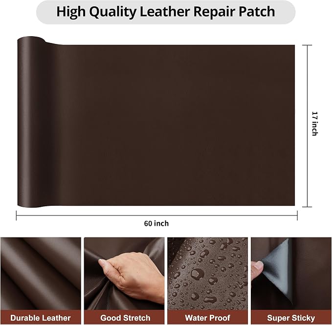 Leather Repair Patch Tape, 17x60 inch Large Self Adhesive Leather Repair,Vinyl Repair Patch Kit for Couches, Car Seats, Chairs, Furniture 17X60 inch,Coffee