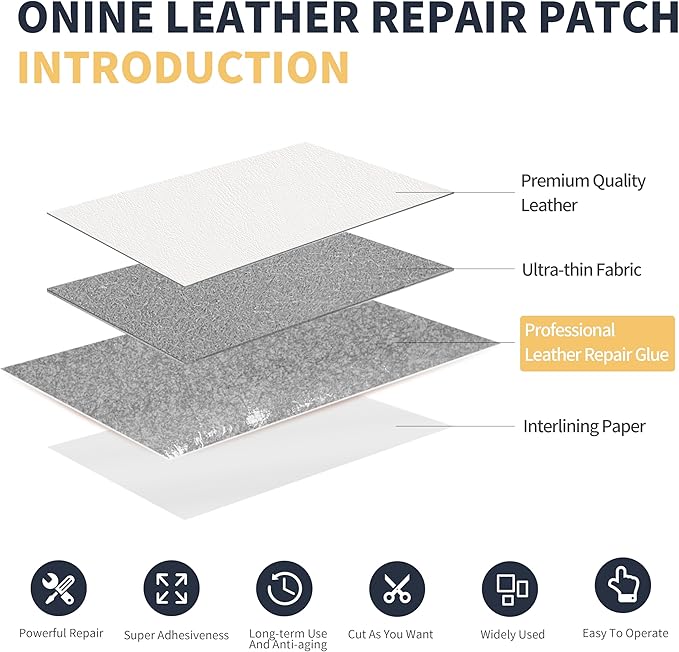 ONine Leather Repair Patch，Leather Repair Tape, 3 x 60 inches Leather Repair Patch for Furniture,Vinyl Repair kit，Leather Couch Patch，for Sofas, Furniture, car Seats(White)