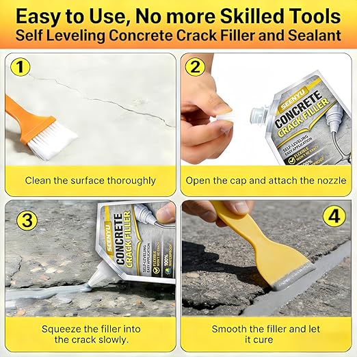 Concrete Crack Filler Self Leveling Sealant, Waterproof Fast-Drying Cement Sealer Repair, 35oz Flexible Easy DIY Outdoor Crack Seal Glue for Driveway, Sidewalk, Patio, Garage Floor, Asphalt