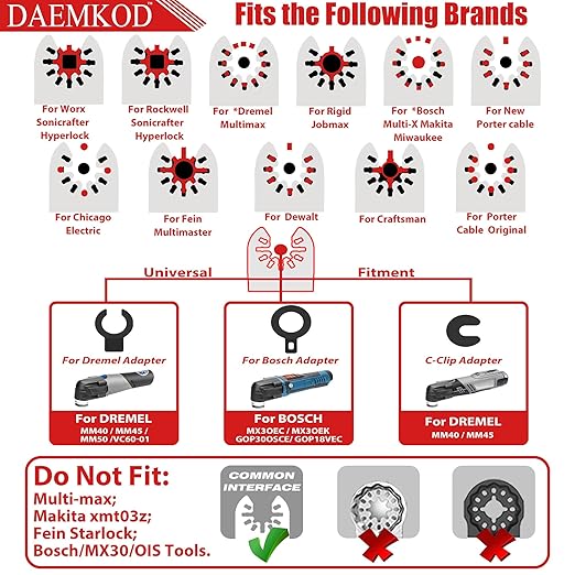 3 Pcs Diamond Oscillating Tool Blades, Professional Multi-tool Blades Kit for Grout Removal, Concrete, Bricks and Tiles