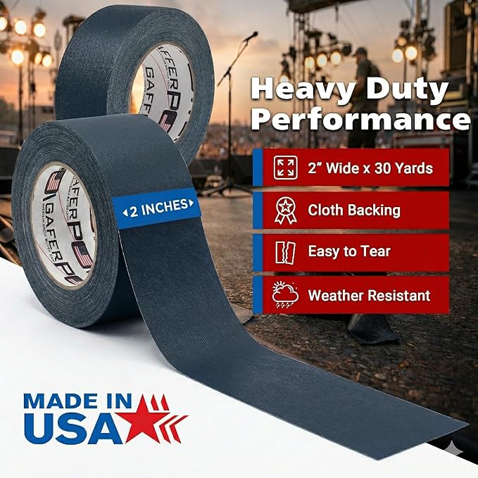 Gaffer Power Midnight Blue Gaffer Tape 2” x 30 Yards – No Residue, Made in USA, Professional Grade, Non-Reflective Matte Cloth Tape for Stage, Photography & Cable Management