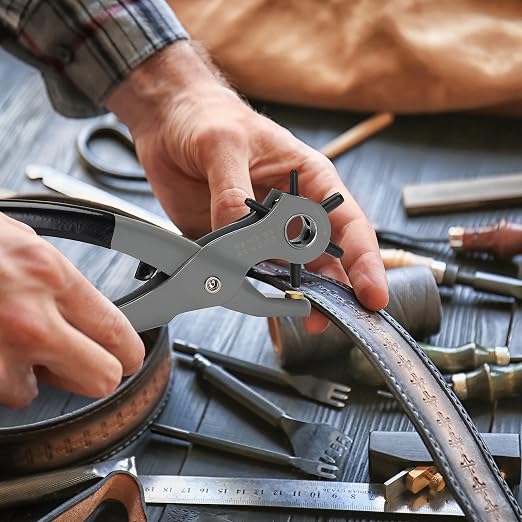 UNCO- Leather Hole Punch Tool, 5/64", 3/32", 7/64", 1/8", 5/32", 3/16" | 6 Different Hole Sizes, Durable Hole Punch for Watch Bands, Straps, Dog Collars, Saddles, Shoes, Fabric, DIY Craft Projects