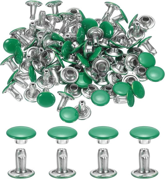 uxcell 120Set Leather Rivets, 8mm Double Cap Rivet Tubular Metal Studs Repairs Decoration Craft Accessories for Repair Decorate Leather Craft Belt Bag Shoes Purse Belts, Green