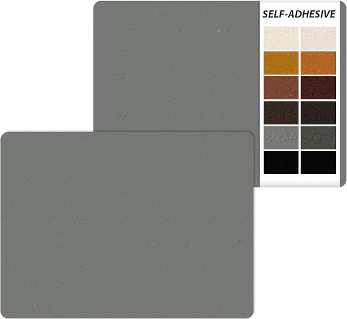 IANZE 2Pcs Leather Repair Patch, Self Adhesive Leather Repair Patch for Car Seats, Couches, Furniture, Sofa, Handbags, Office Chair (Light Grey)