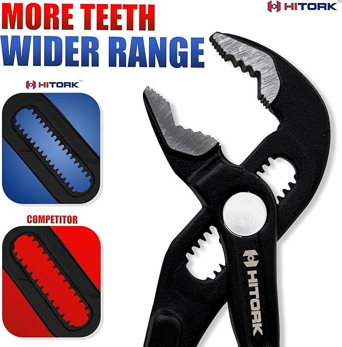 HITORK 2 Piece Groove Joint Pliers Set, 7" & 10" Quick Release Adjustable Water Pump Pliers, CR-V, Hardened Steel V Jaw Grip, Non-Slip Dual Dip Handles for Plumbing, Automotive & Industrial Repair