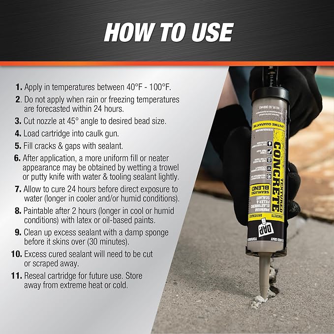 DAP Textured Concrete Premium Elastomeric Filler & Sealant, Gray, 10.1 Oz (7079808676)